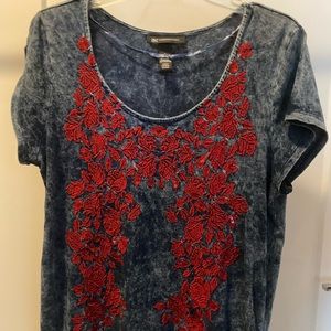 Denim blue top with red embroidery